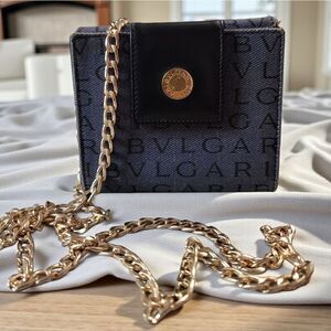 BVLGARI Blue Denim and Black Wallet In Great Condition